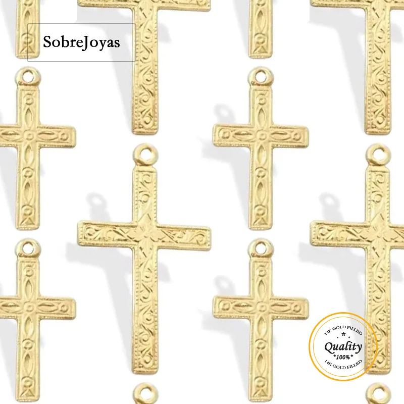 

14K Gold Filled Carved Cross Pendant Charm for DIY Jewelry Wholesale Accessories Cross