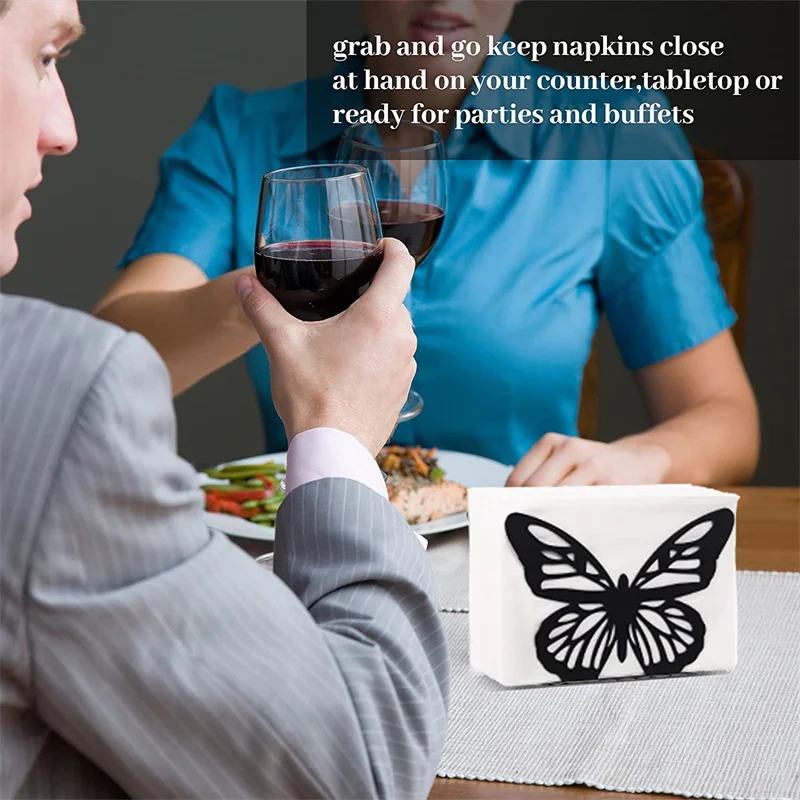 Standing Napkin Dispenser For Table Black Iron Art Butterfly Theme Napkin Holder For Kitchen Restaurant Home Decoration