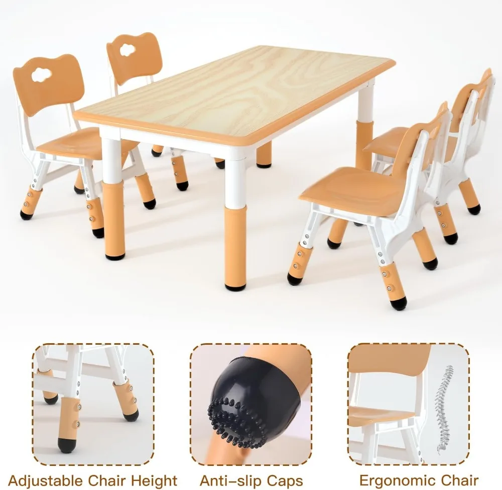 Adjustable Kids Table and 4 Chairs Set with Wipe-Clean Desktop for Home and Classroom Use