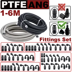 1~6M AN6 6AN Nylon Stainless Steel PTFE Brake Hose E85 Car Fuel Oil Turbo Cooler Line Pipe Tube + Swivel Hose End Fittings Set