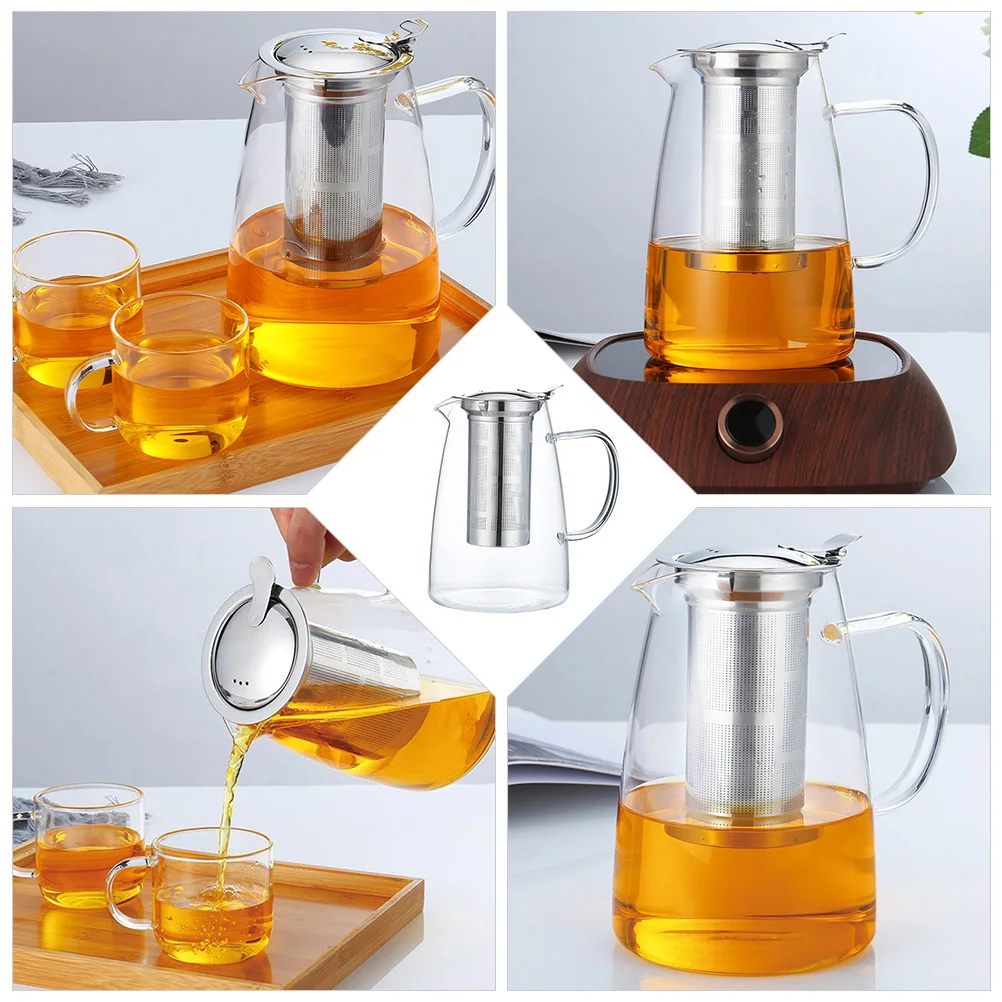 

1Pcs Glass Teapot 1250ml Large Capacity Strainer Kettle for Kitchen Office Tea House Dining Room Practical Water Kettle