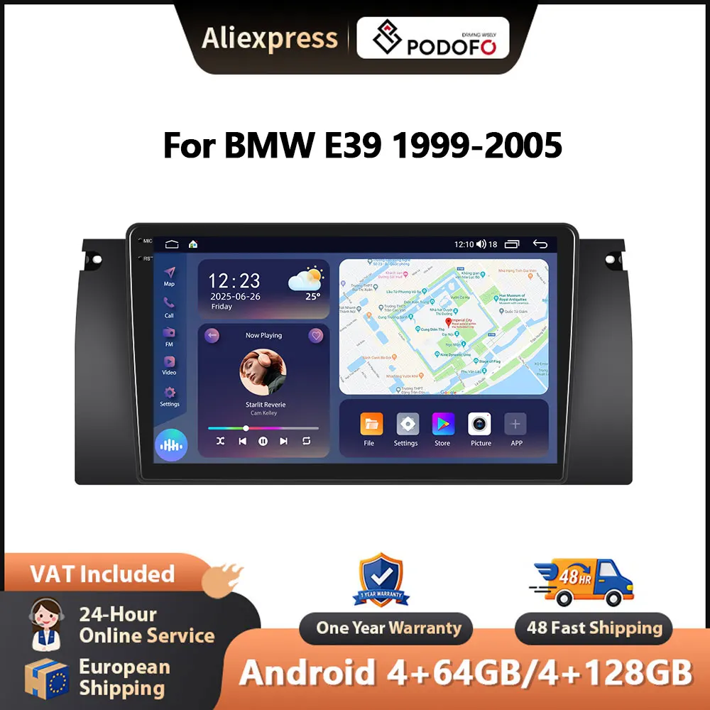 Podofo per BMW E39 1999-2005 Wireless CarPlay per Apple Android Auto Autoradio GPS FM WiFi BT Multimedia Stereo DSP EQ