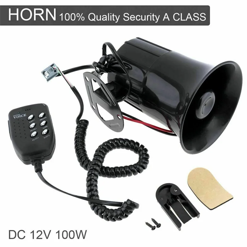 Motorcycle Car Portable Speakers 6-Tones Police Siren Sound High Megaphone Alarm Van Truck Boat 100w 12v Modification Parts Horn