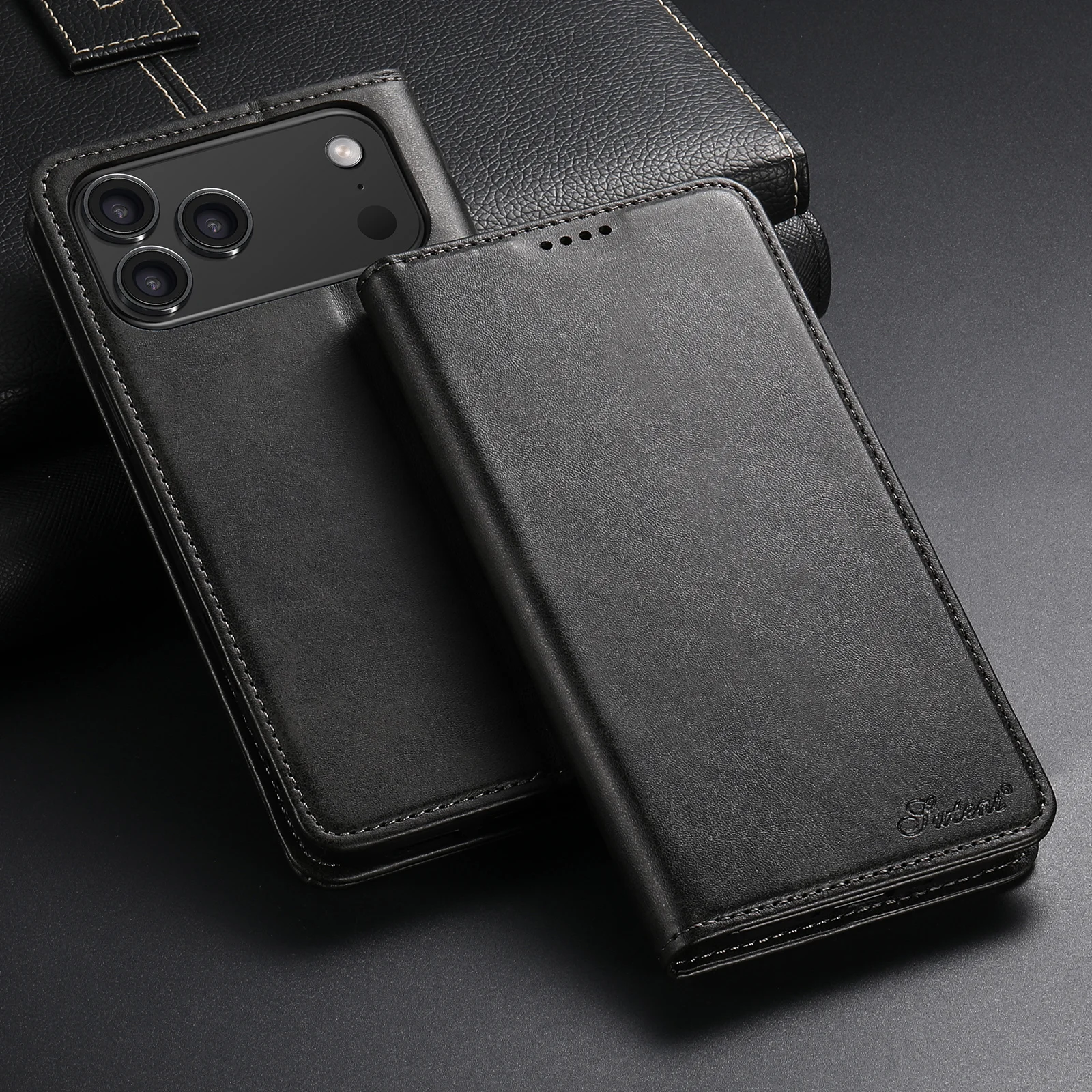 SUTENI Kunstleder-Kartenhalter-Standfunktion-Geldbörse Magnet-Flip-Cover Handyhülle für iPhone 18 Pro Max 17 16 Plus 15 Pro 14 13 12 – Detail 2