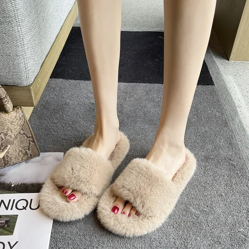 

Women's Hairy Slippers Peep Toe New Style Women Winter Slippers Autumn and Winter Household Home Cotton Slippers Zapatilla