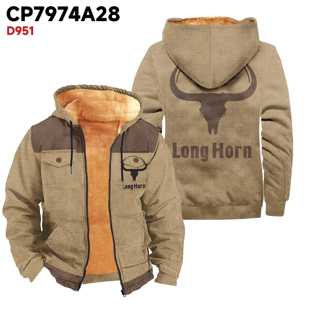 2024 Men's winter coat with plush insulation, loose fit and hooded pocket design for outdoor activities