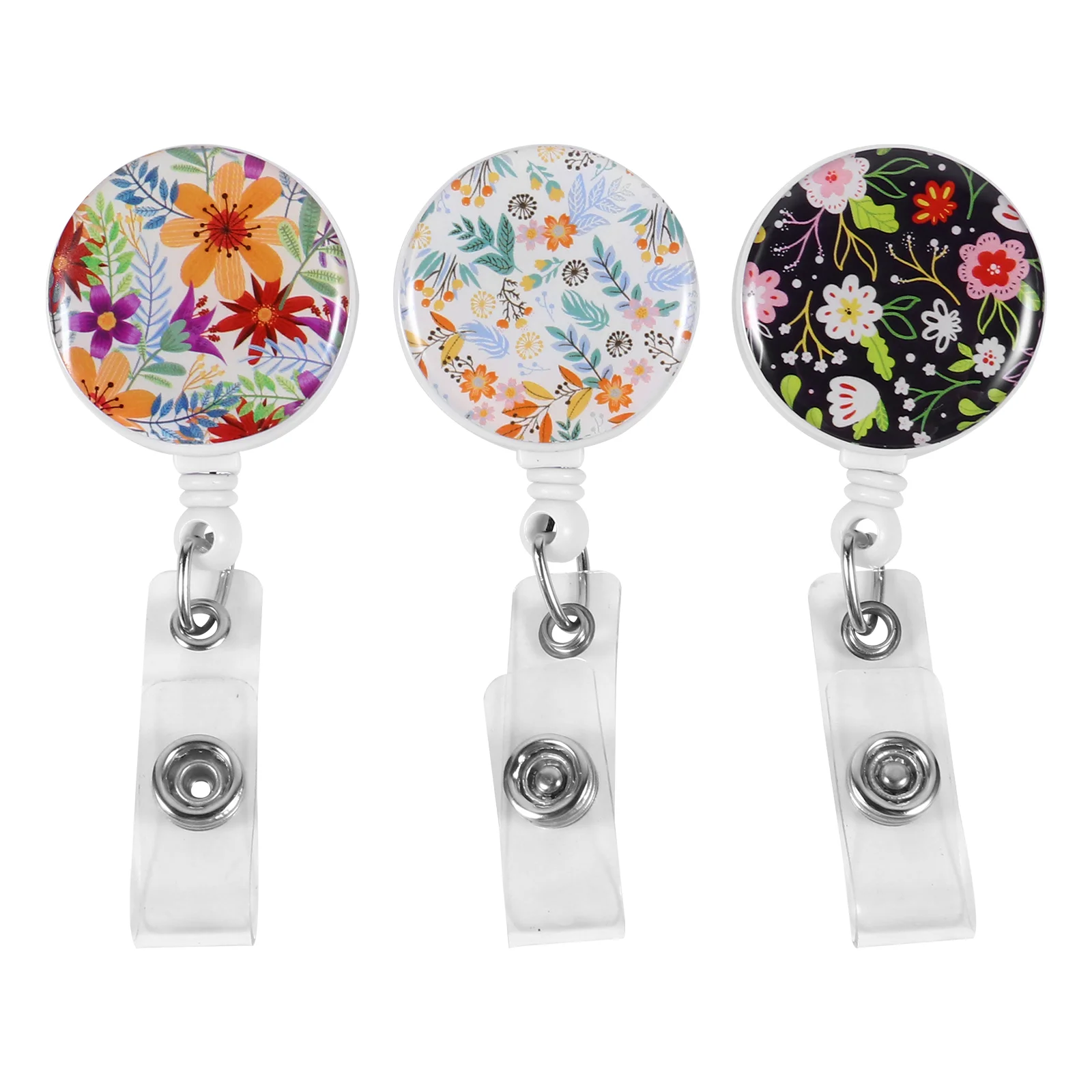 3 Pcs Telescopic Easy Pull Button ID Badge Holder Retractable Clip Vintage Retro Abs Buckle