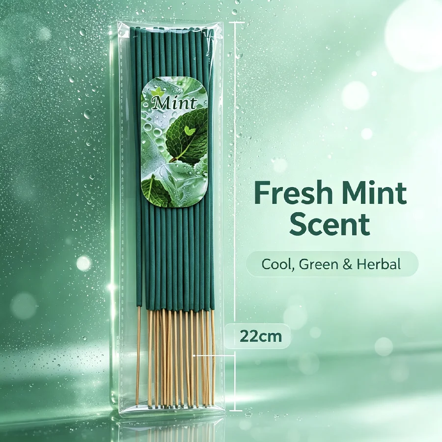 Mint Incense Sticks 22cm Long Natural Bamboo Stick Incense, Fresh Refreshing Fragrance for Home, Yoga, Study, Tea Room, Indoor D