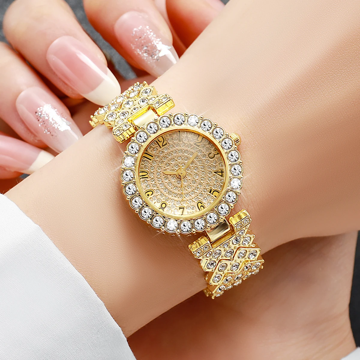 5PCS Luxury Rhinestone Women's Quartz Watch Rhinestone  Jewelry Set Elegant Ladies Bracelet Strap Wristwatches（Without Box） image 4
