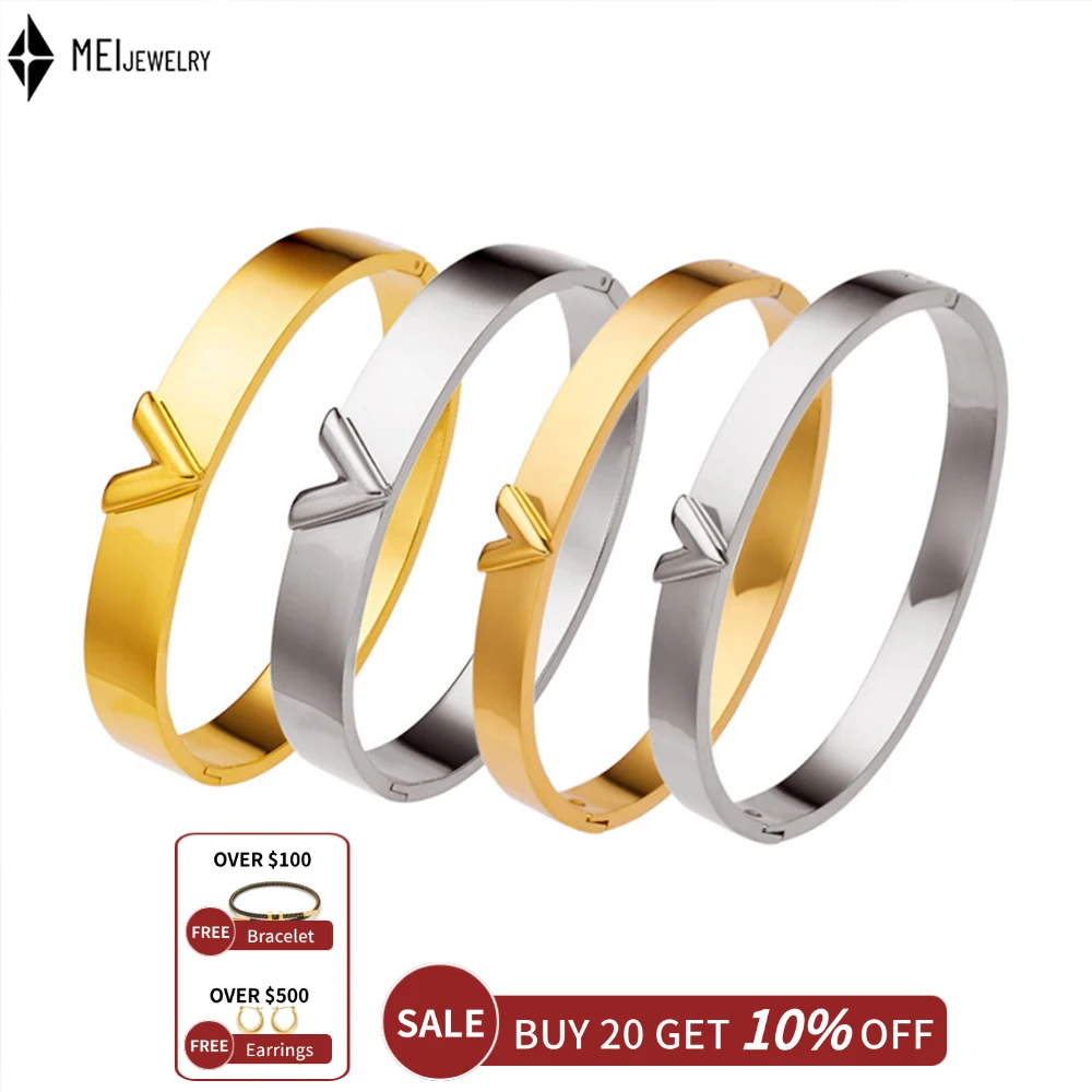 Hot Selling Fashionable Stainless Steel Buckle Bracelet Couple Big V Letter Wide Version Bangle