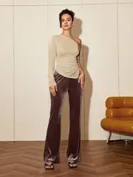 AEL Lady slim fit one shoulder Slim-fit top Slim design sense Asymmetrical single sleeve