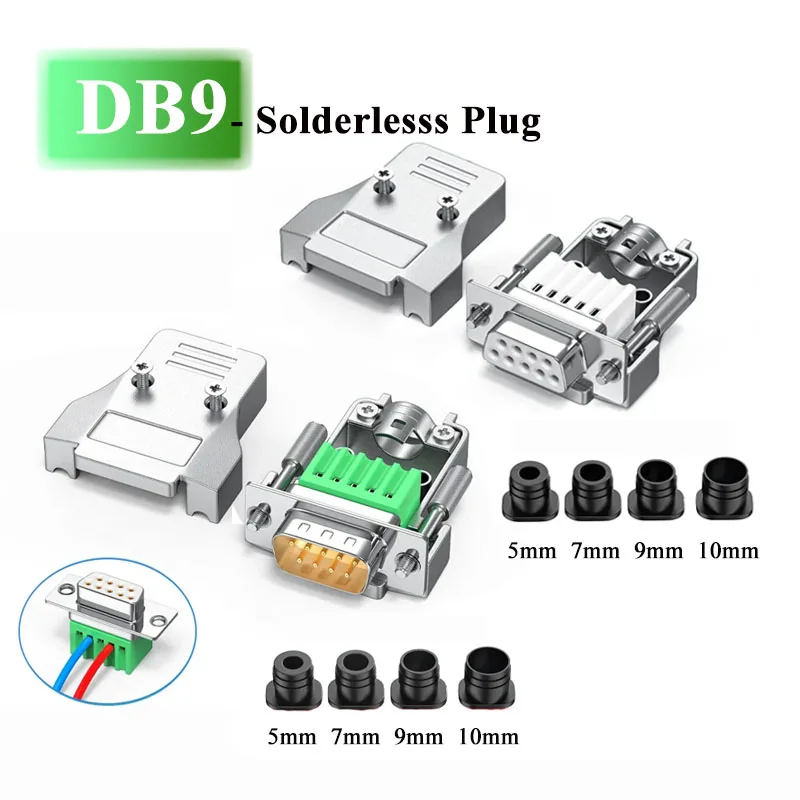 Solderless DB9 RS232 Serial Port Connector Industrial Grade 9Pin D-SUB Male Female Connector Upgraded 485/422 Universal Joint