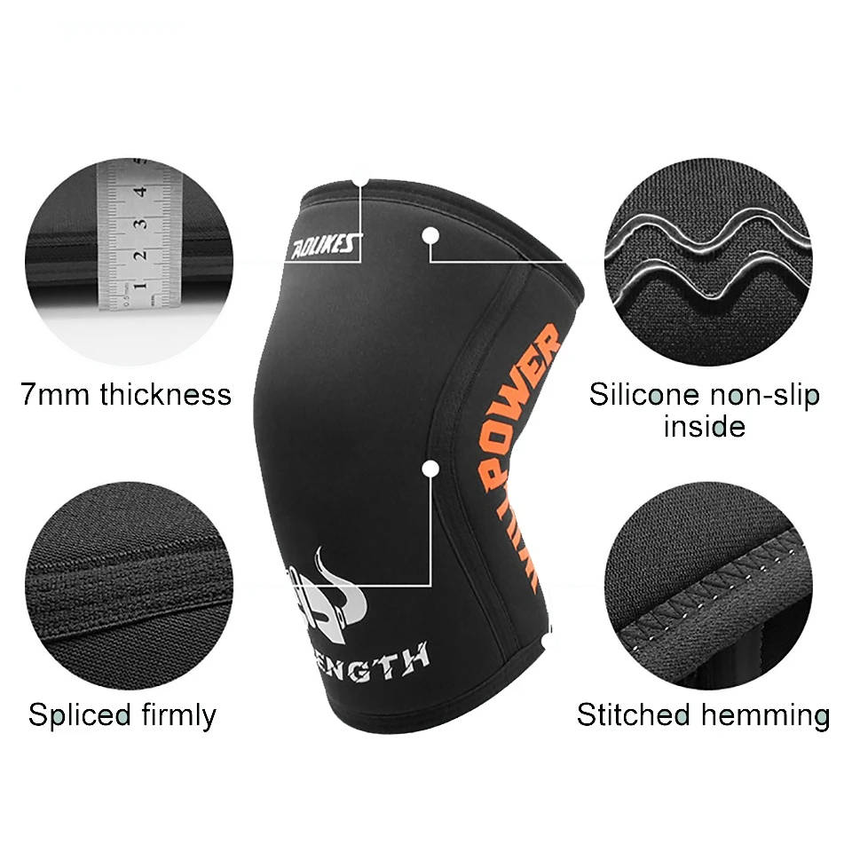 2 PCS 1 Pair 7mm Neoprene Sports Kneepads Compression Weightlifting Pressured Crossfit Training Knee Pads Support Women Men