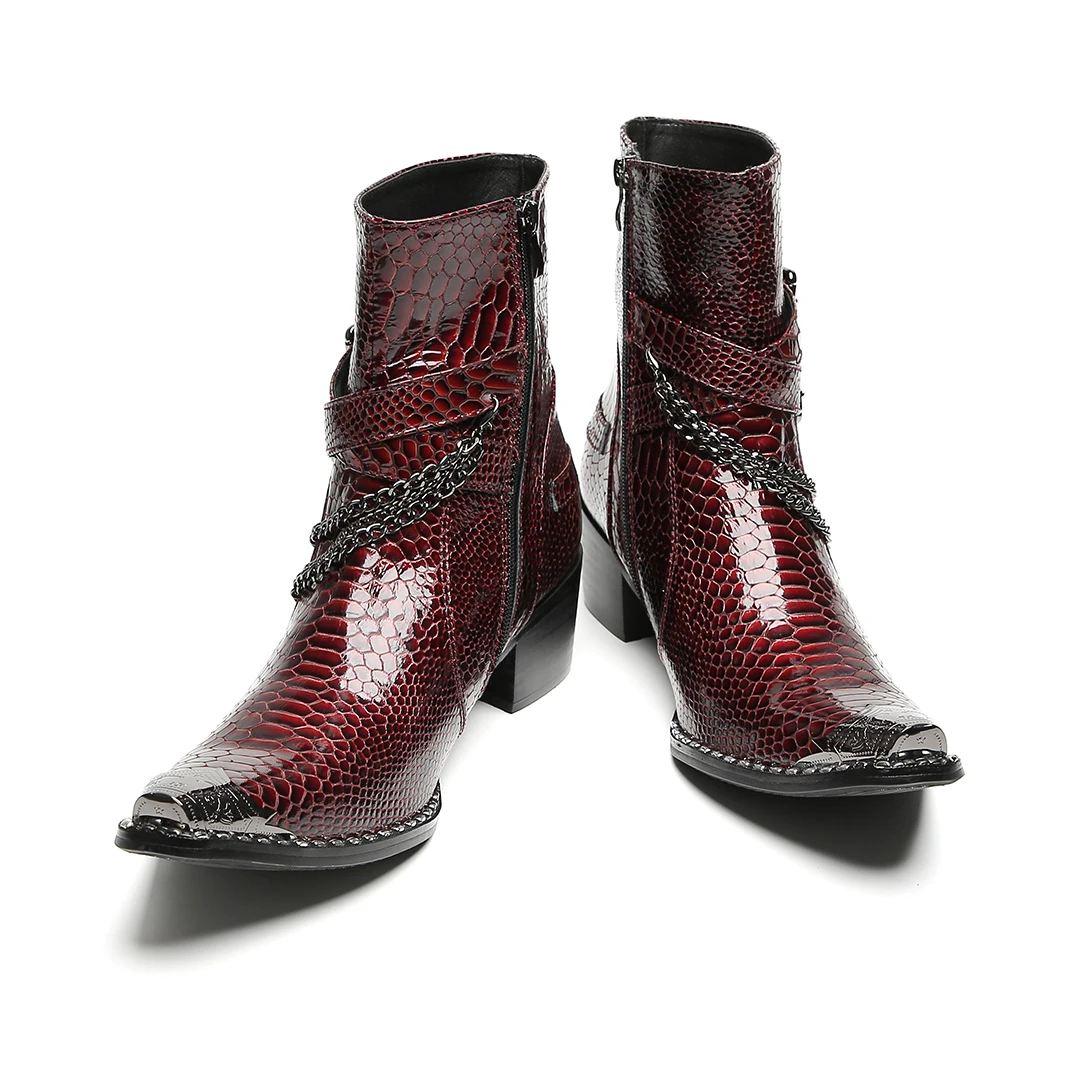Designer Buckle Strap Chains Motorcycle Short Boots Male Plus Size Night Club Party Leather Shoes Pointed Toe Men Ankle Boots