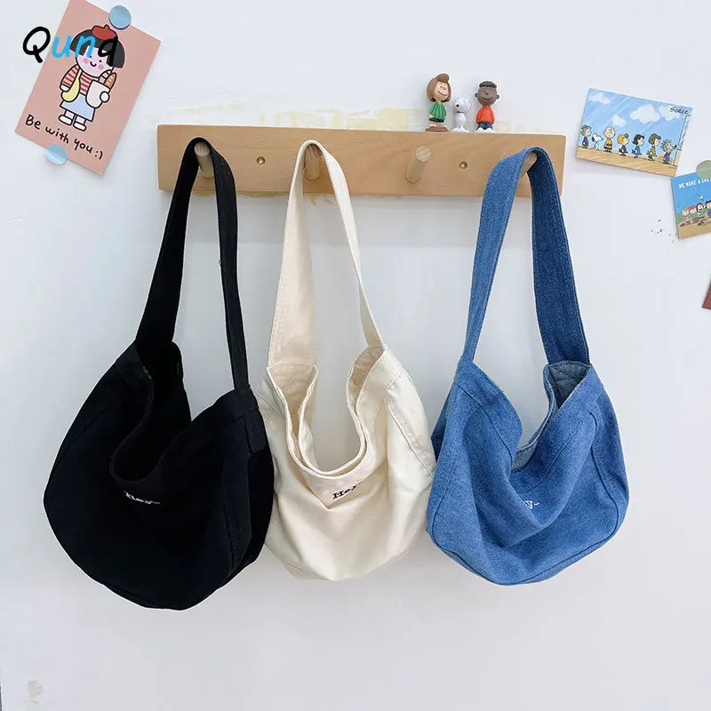 Qunq New Korean Version Girls Soft Surface Solid Letter Print Zipper Canvas Inclined Shoulder Bag Fashion Simple Children's Bag