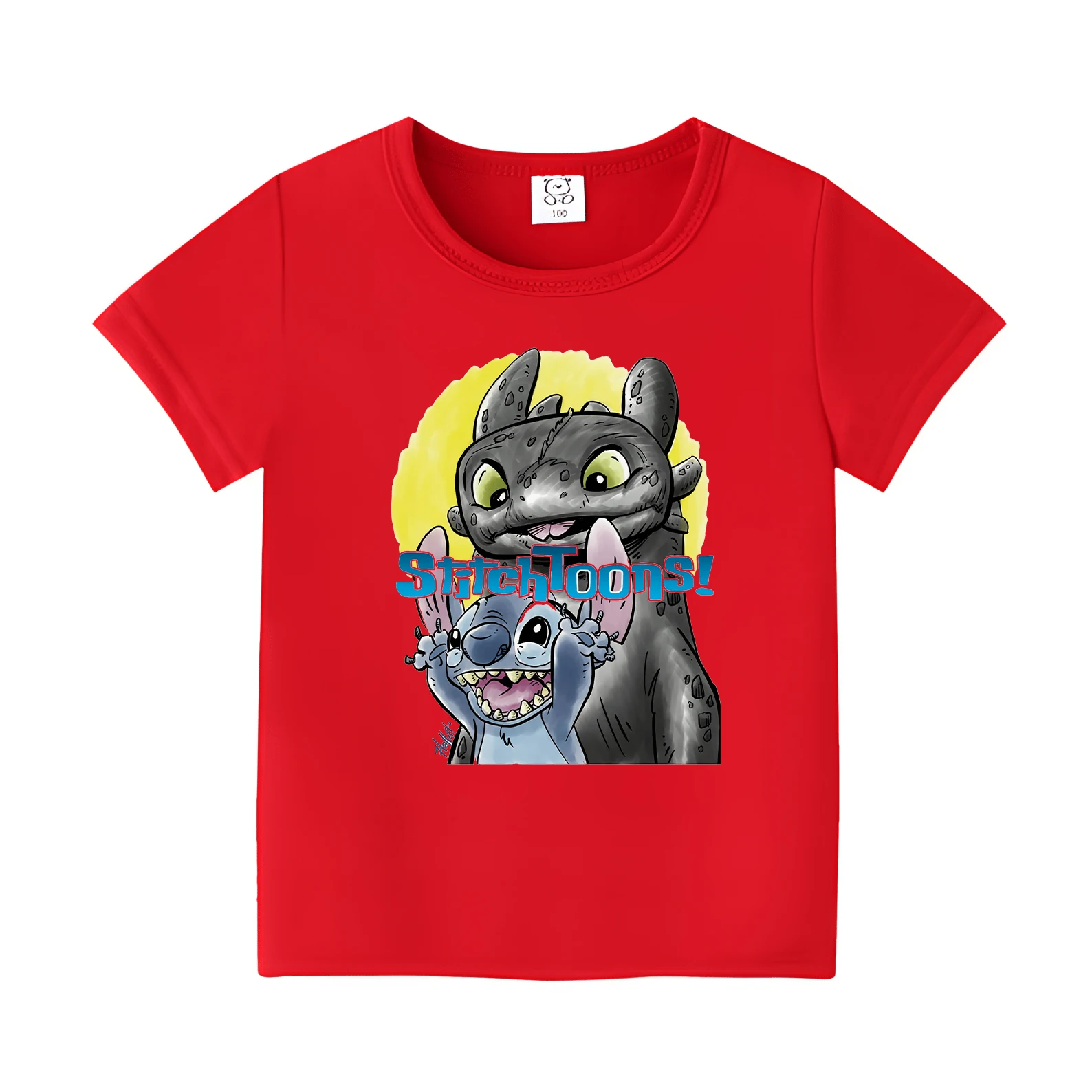 Children's Clothing Disney Stitch Toothless 100% Cotton Top Shirts 2024 Kids Spring Clothes Tops Child Short Sleeve Brands Boys