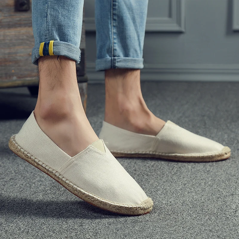 Summer Fisherman Shoes Canvas Straw Woven Sole Comfortable Simple Comfortable Women's Casual Shoes Men Vulcanized Shoes