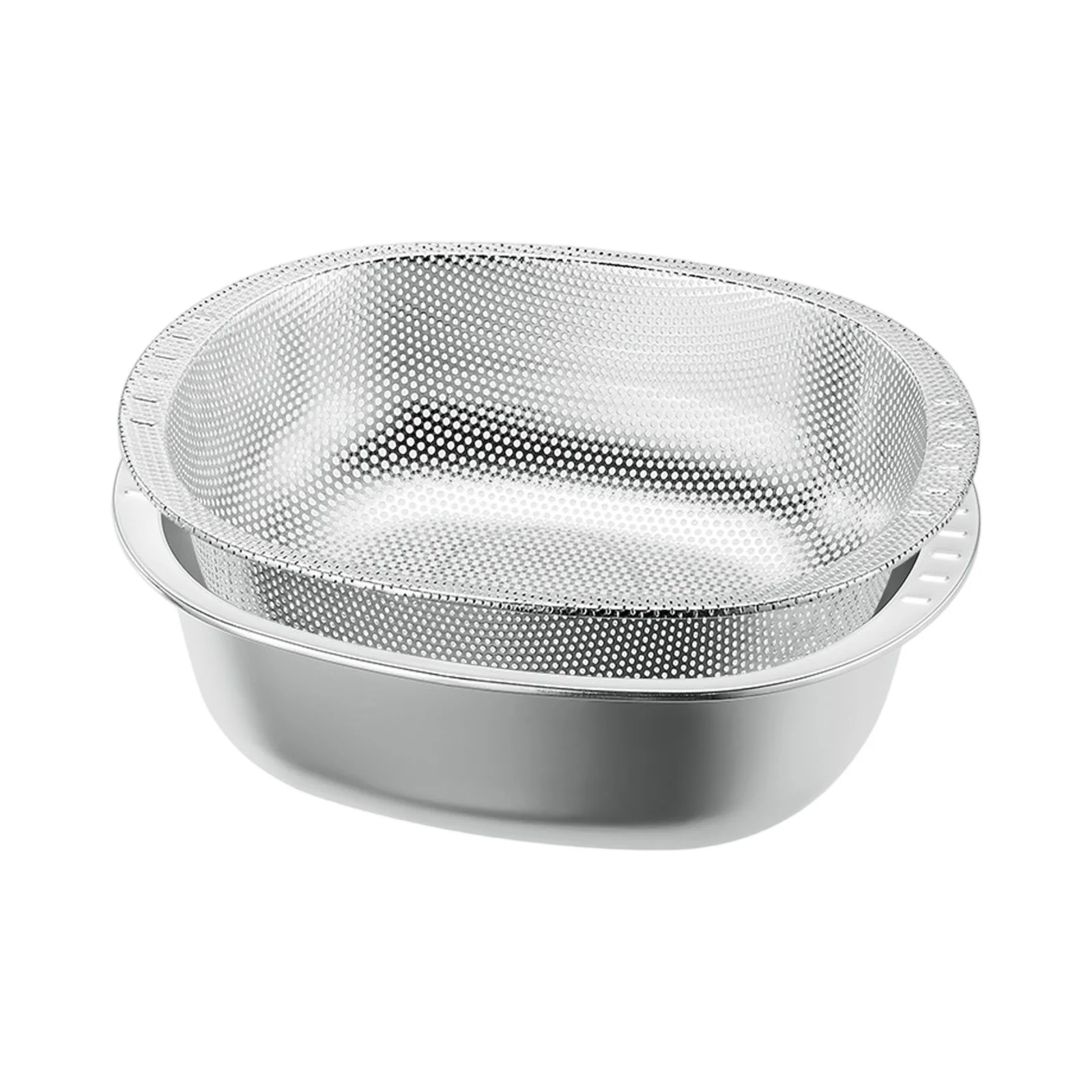 

Stainless Steel Drain Basin 2-piece Set with Scale Storage Basin Strainer Rice Washing Basket Kitchen Fruit Draining Rinsing Set
