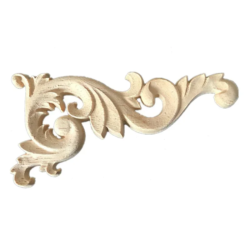 2PCS Chinese Carving Solid Wood Appliques for Furniture Cabinet Unpainted Wooden Mouldings Decal Vintage Home Decor Decorative