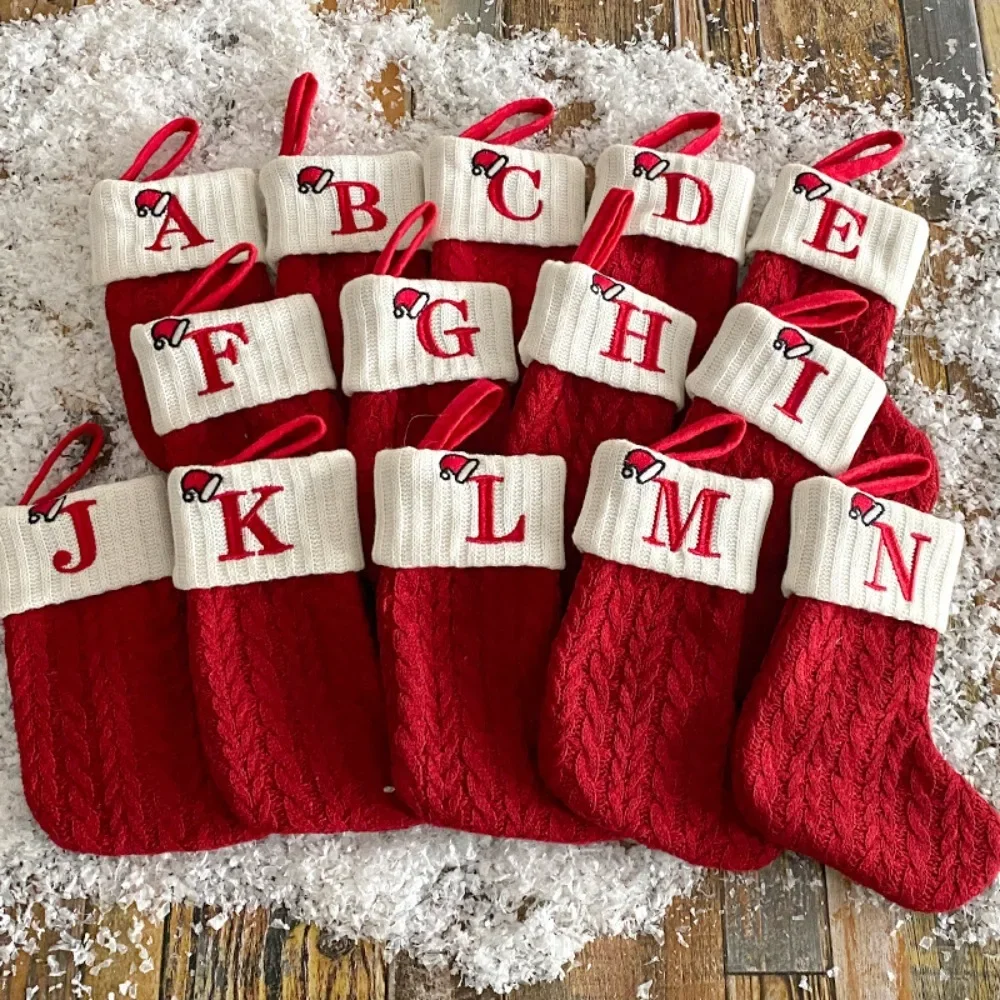 

2024 New Christmas Alphabet Knitting Socks Christmas Tree Ornaments for Children Home Christmas Decorations New Year Xmas Gift