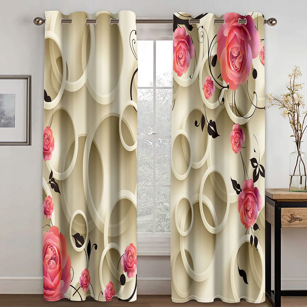 Tree Silhouette Abstract Circle FlowerWindow Curtains Blinds For Living Room Bedroom Bathroom Kicthen Office Door Home Decor2Pcs