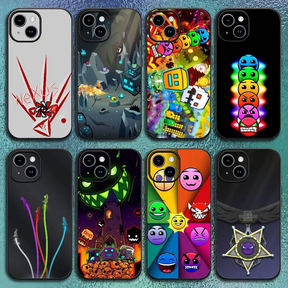 Funda de teléfono Geometry Dash Game para IPhone 17 12 13 14 15 16Pro Max Plus Classic carcasa suave negra
