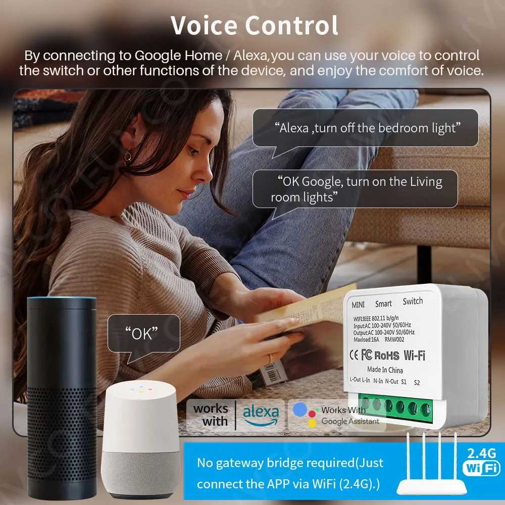 Picture 3: EWeLink Mini Smart Switch 16A Wireless DIY Light Switches Support 2 Way Control Support Alexa Google Home Voice Control