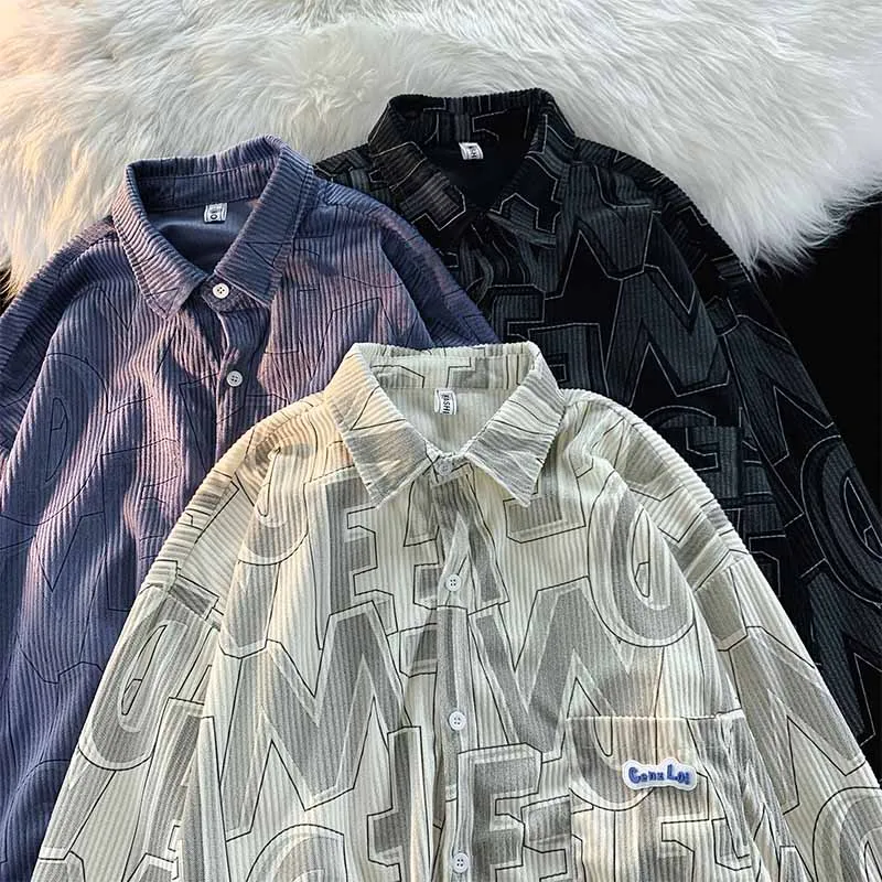 Jesienno-zimowa, duża rozmiarówka, sztruksowa kurtka męska, długa, dla puszystych, w stylu Hong Kong, modna, młodzieżowa, poliestrowa, codzienna.