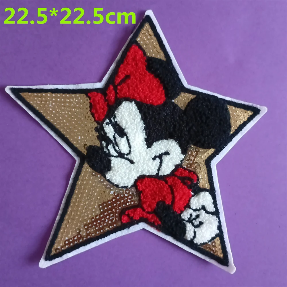 Large Mickey Mouse Sequin Bling Patches On Clothing for Kids Jacket T Shirt Pants Minnie Mouse Cute Embroidery Patches for Cloth