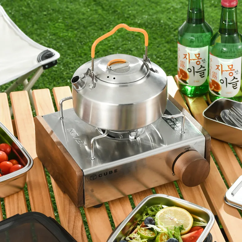 Stainless Outdoor Portable Pot Campfire 1l Camping Camp Steel Kettle Kettle Tea Camping Gear Hiking Equipment