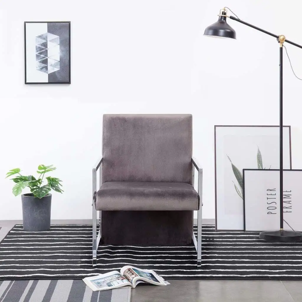 

Modern Dark Gray Velvet Armchair with Stylish Chrome Legs - Elegant Living Room Furniture