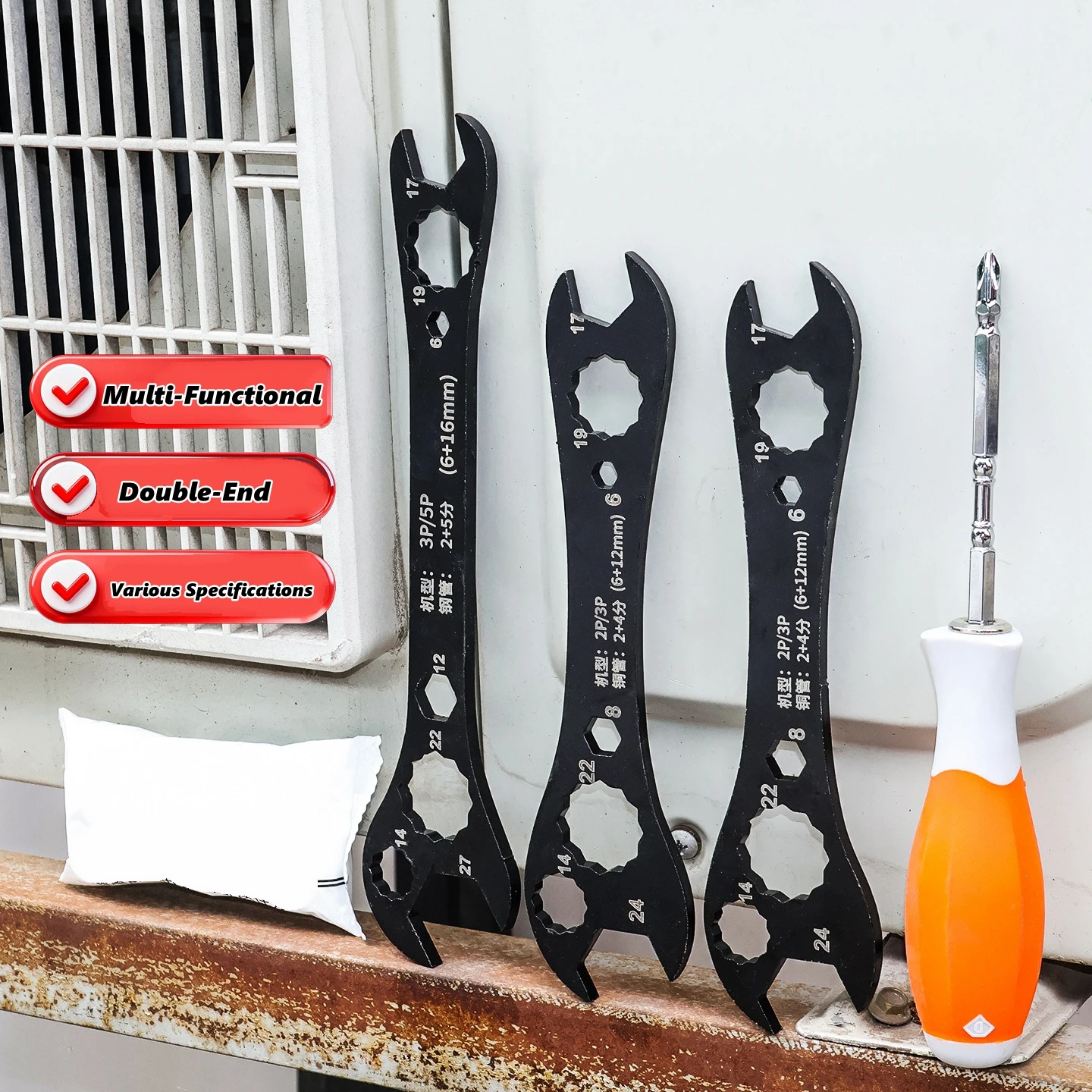 Multifunctional Air Conditioner Wrench Open End Wrench Set Ultra-thin Flat Wrench Tool Multi-Function Double-End Fixed Wrench