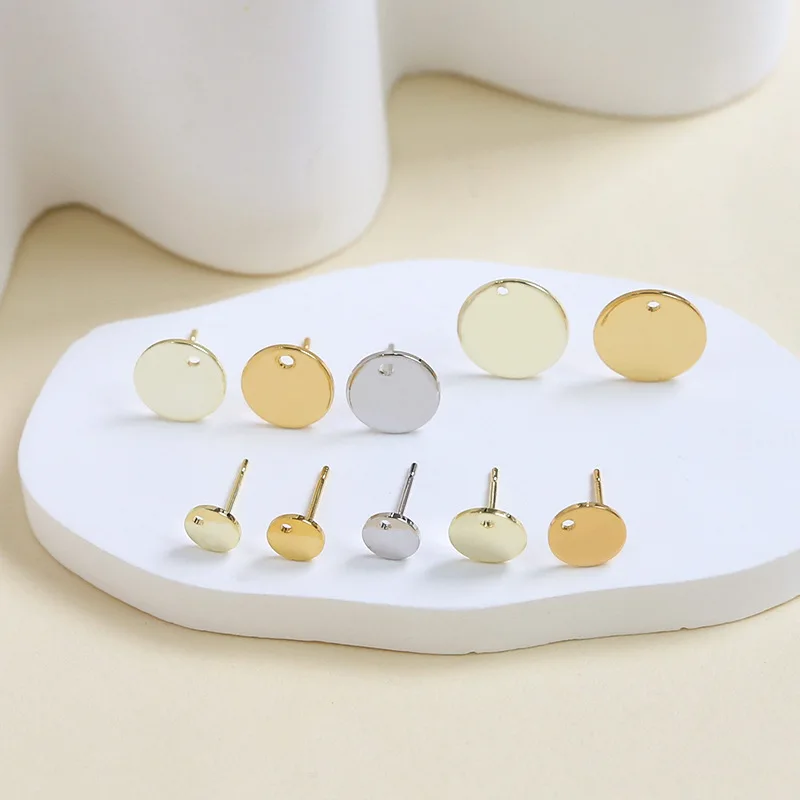 

10pcs Handmade Round Stud Earring Settings Silver Golden Color Earrings Base Diy Earrings Connectors Jewelry Making Accessories