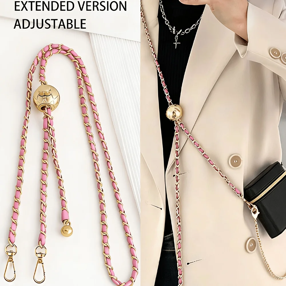 

1 pack of pink high-end PU leather woven lanyard, 130CM gold metal buckle adjustable messenger long chain, suitable for all types of mobile phone cases, universal anti-lost straps, versatile bags, handbags, replacement shoulder straps,