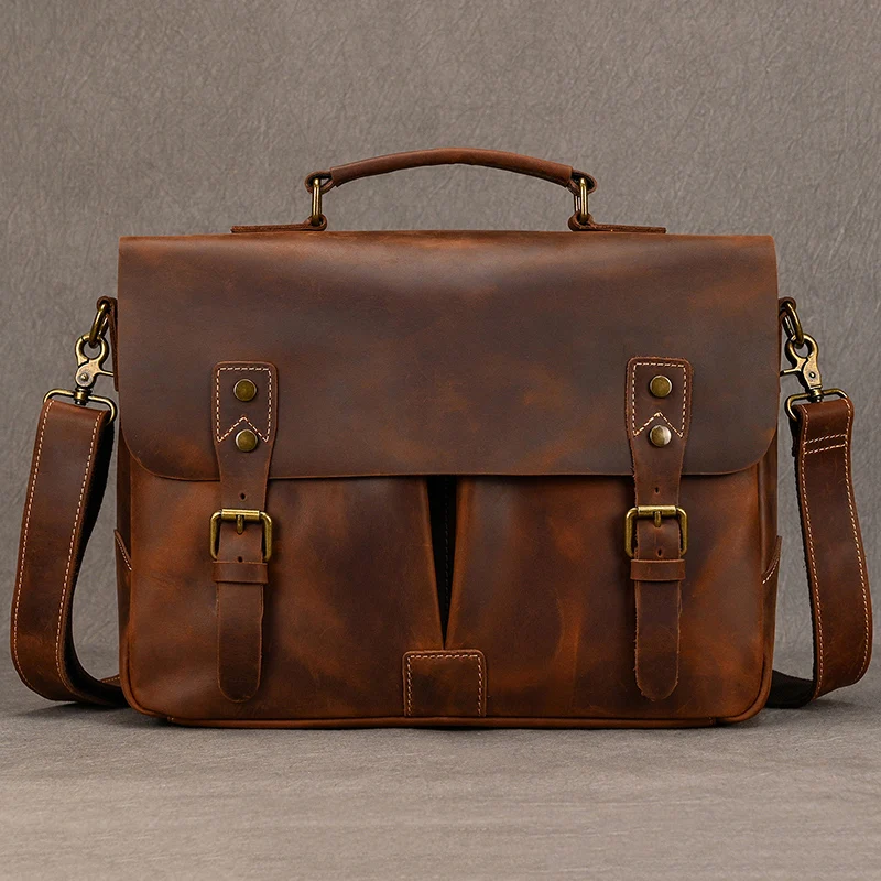 Leather Briefcase For Man Male Genuine Leather Laptop Business Bag With Shoulder Strap Travel Briefcase With Handle Shoulder Bag