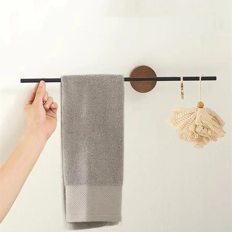 40/50cm Walnut Towel Bar Towel Hanger Bath Towel Holder Aluminum Alloy Bathroom Hanging Towel Rack Single Rod Toilet Stand