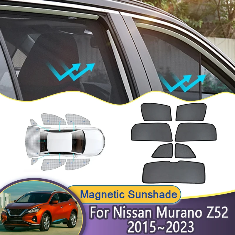 

Автомобильный сетчатый солнцезащитный козырек для Nissan Murano Z52 MK3 2015 ~ 2023 2020 2018, магнитный козырек на окно, солнцезащитный козырек, занавеска для конфиденциальности, автоаксессуары