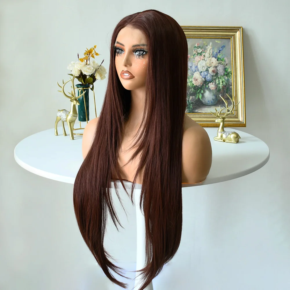 البني المحمر 13x4 العظام مستقيم الدانتيل شعر مستعار أمامي 30 بوصة الدانتيل الباروكة الأمامية للنساء الشعر غلويليس شعر مستعار اصطناعي