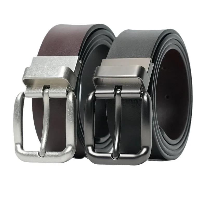 

New style leather belt with rotating snap fastener, double-sided use, versatile and durable, made of tough leather.