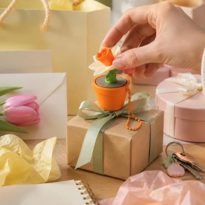 Winziger Topfpflanzen-Fidget-Charm, Umweltfreundlicher PLA 3D-Gedruckter Frühlings-Blumen-Pflanzen-Stil Entspannungs-Rucksack-Deko-Schlüsselanhänger – Detail 3