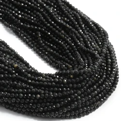 Natural Black Obsidian Beads 2 3 4mm Faceted Loose Tiny Beads Diy Waist Chain Beads Chocker Necklace Beading Accessories