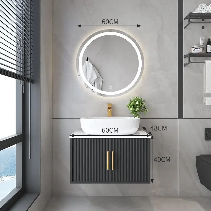 Modern Bathroom Washbasin Cabinet Slate Integrated Countertop Creative Bathroom Cabinets Vanity Top Sinks Bathroom Furniture