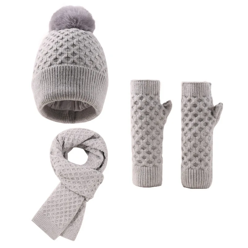 Korean Style Checked Winter Hat Scarf Gloves 3PC Christmas Gift for Couples Warm and Thick Big Brim Wool Hat in  Winter