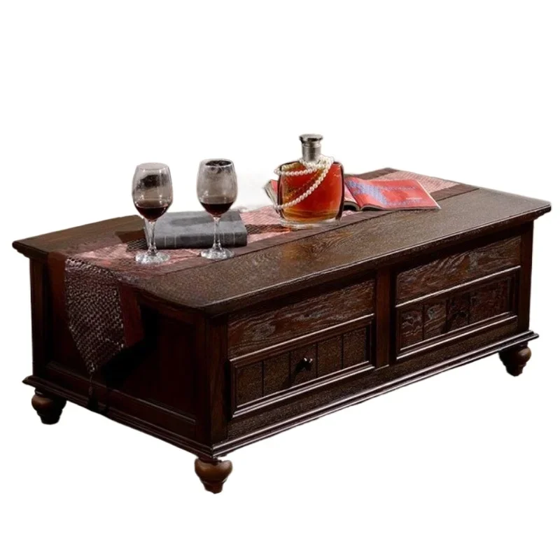 

American country solid wood coffee table furniture living room oak liftable storage kung fu tea table square
