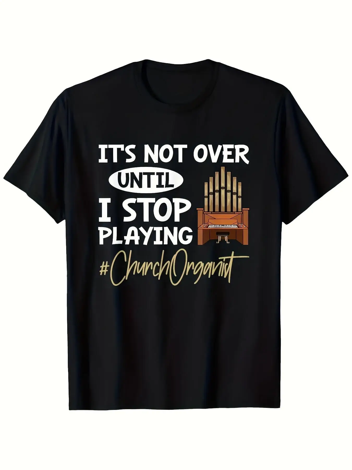 Men'S Funny Church Organist T-Shirt with 3D Gorilla & Organ Print Heavyweight, Casual Streetwear, Crew Neck, Short Sleeve, Perfect for All-Season, Humorous Gift for Organ Players & Church Events Music Lover, Sizes S XXXL, Plus Size