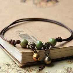 1pcs Ceramic Brown Rope Anklet Small Fresh Hand-Woven Beaded Anklets Literature And Art Ethnic Style Adjustable Anklet