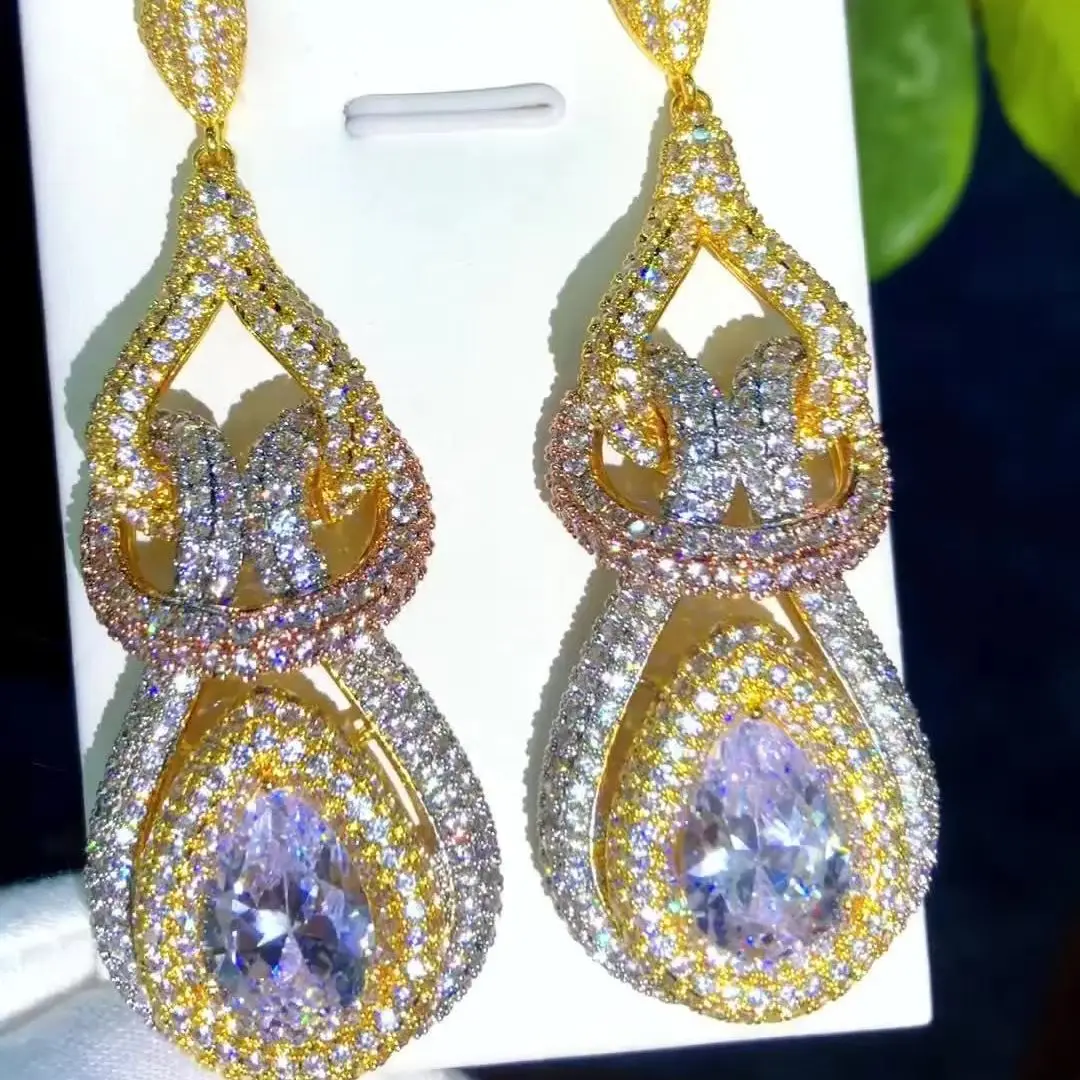 

Missvikki High Quality Gorgeous Dangle Earrings for Women Bridal Fashion Full Cubic Zirconia Pave Shiny Lady Jewelry Gift