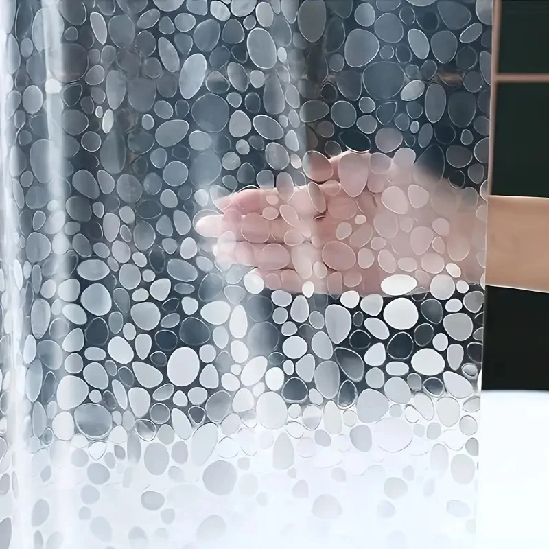 1pc Extral Long Pebble Cear Shower Curtain Liner with Magnets and Metal Grommets, Transparent Bathroom Curtain 3D Bath Curtain