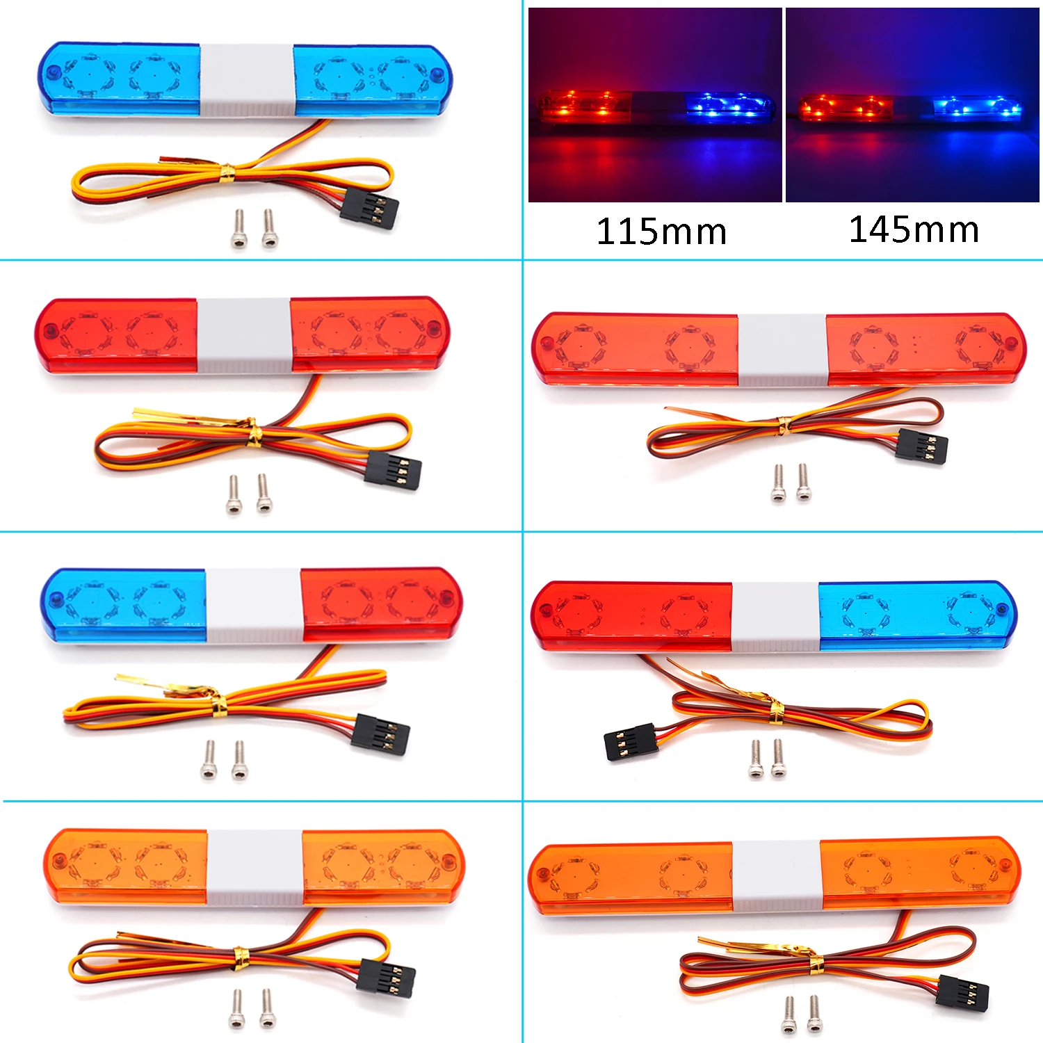 1/8 1/10 1/14 RC Car 115/145mm LED Police Flash Alarming Light for Kyosho Traxxas Tamiya HSP Axial Scx10 D90 DIY Toy Accessories