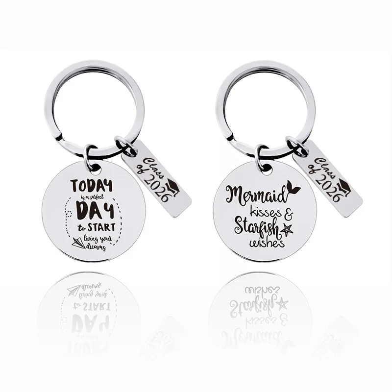 Stainless Steel Keychain Graduation Season School Bag Car Key Pendant DIY Jewelry Gift  Wholesale
